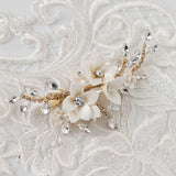 Shimmer Porcelain Flower Bridal Hair Clip - Hair Clips - Cassandra Lynne