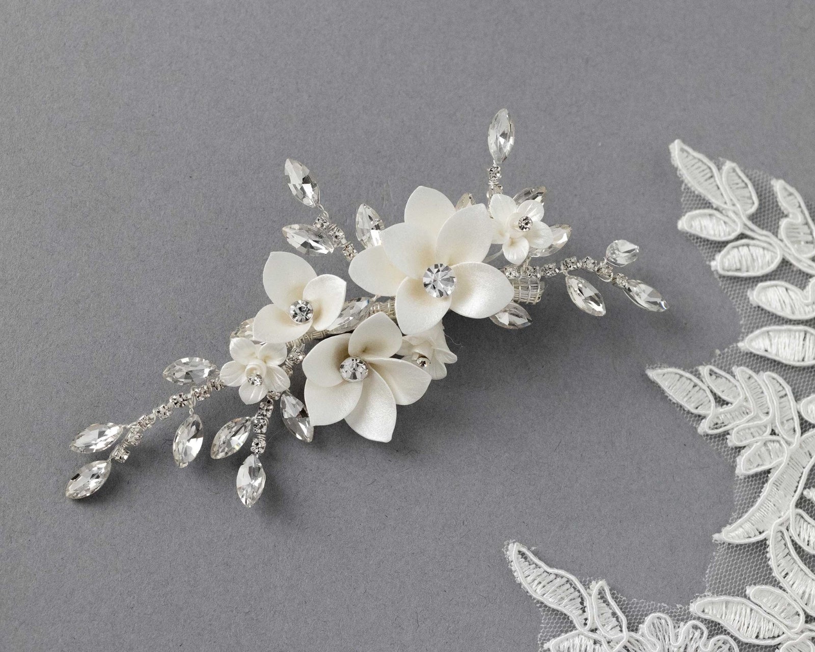 Shimmer Porcelain Flower Bridal Hair Clip - Hair Clips - Cassandra Lynne