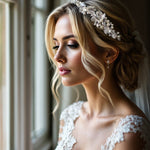 Side Accent Bridal Headband with Silver Leaves - Headband - Cassandra Lynne