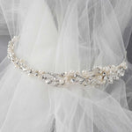 Side Accent Bridal Headband with Silver Leaves - Headband - Cassandra Lynne