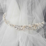Side Accent Bridal Headband with Silver Leaves - Headband - Cassandra Lynne