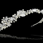 Side Accent Bridal Headband with Silver Leaves - Headband - Cassandra Lynne