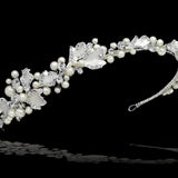 Side Accent Bridal Headband with Silver Leaves - Headband - Cassandra Lynne