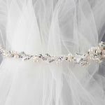 Side Accent Bridal Headband with Silver Leaves - Headband - Cassandra Lynne