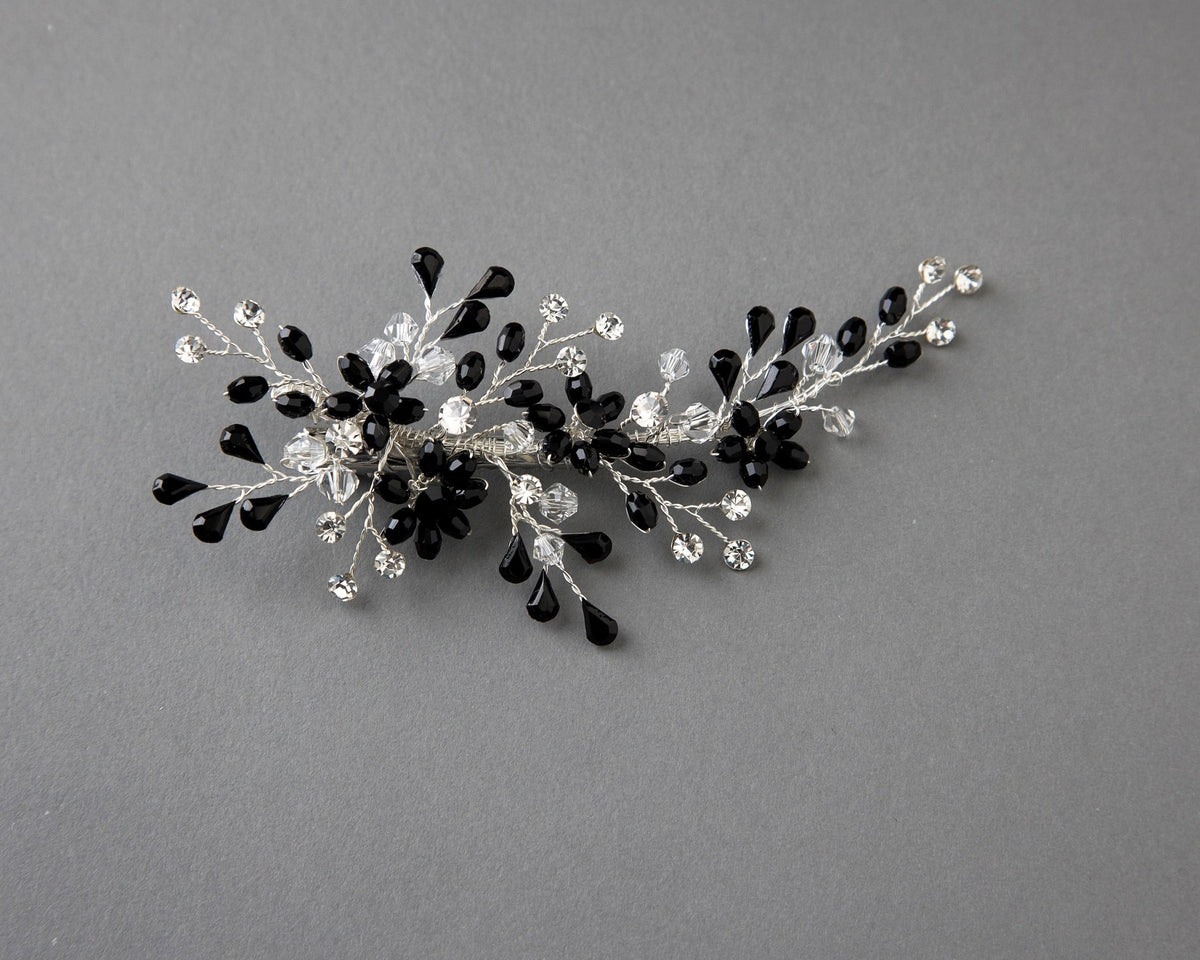 Silver and Black Crystal Wedding Hair Clip - Hair Clips - Cassandra Lynne