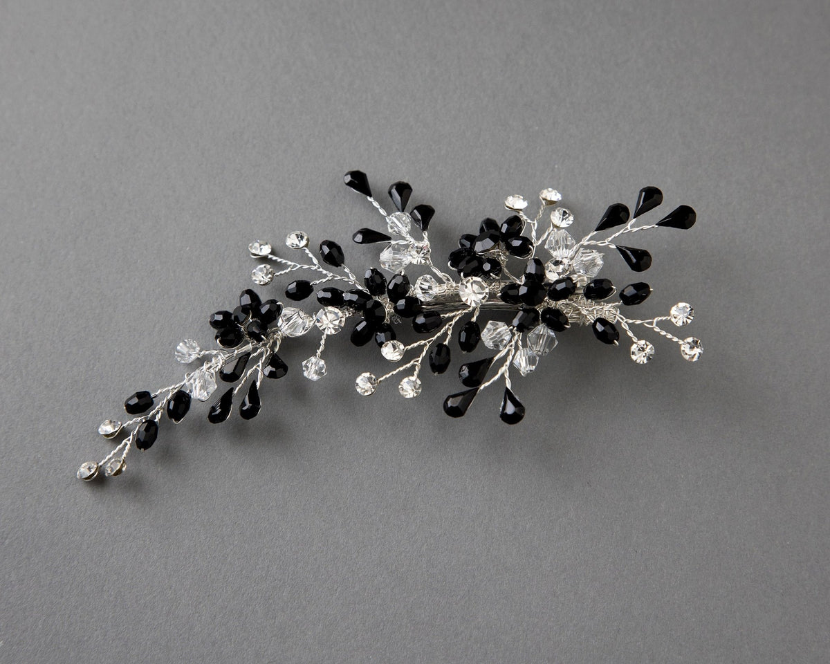 Silver and Black Crystal Wedding Hair Clip - Hair Clips - Cassandra Lynne