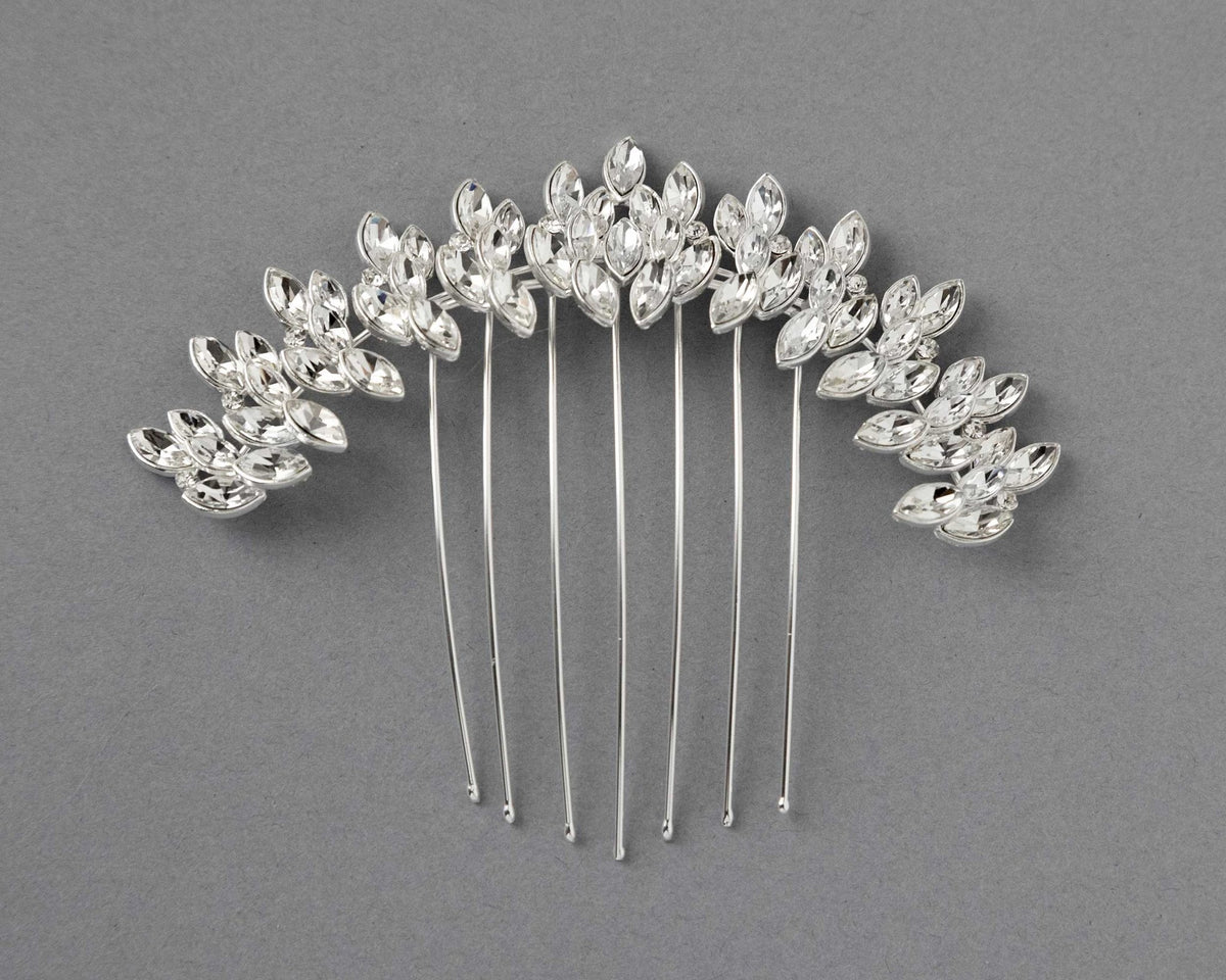 Melisa Comb in old silver and stones Old Vintage Sterling Copper Travel Comb, Floral Design  main image 2