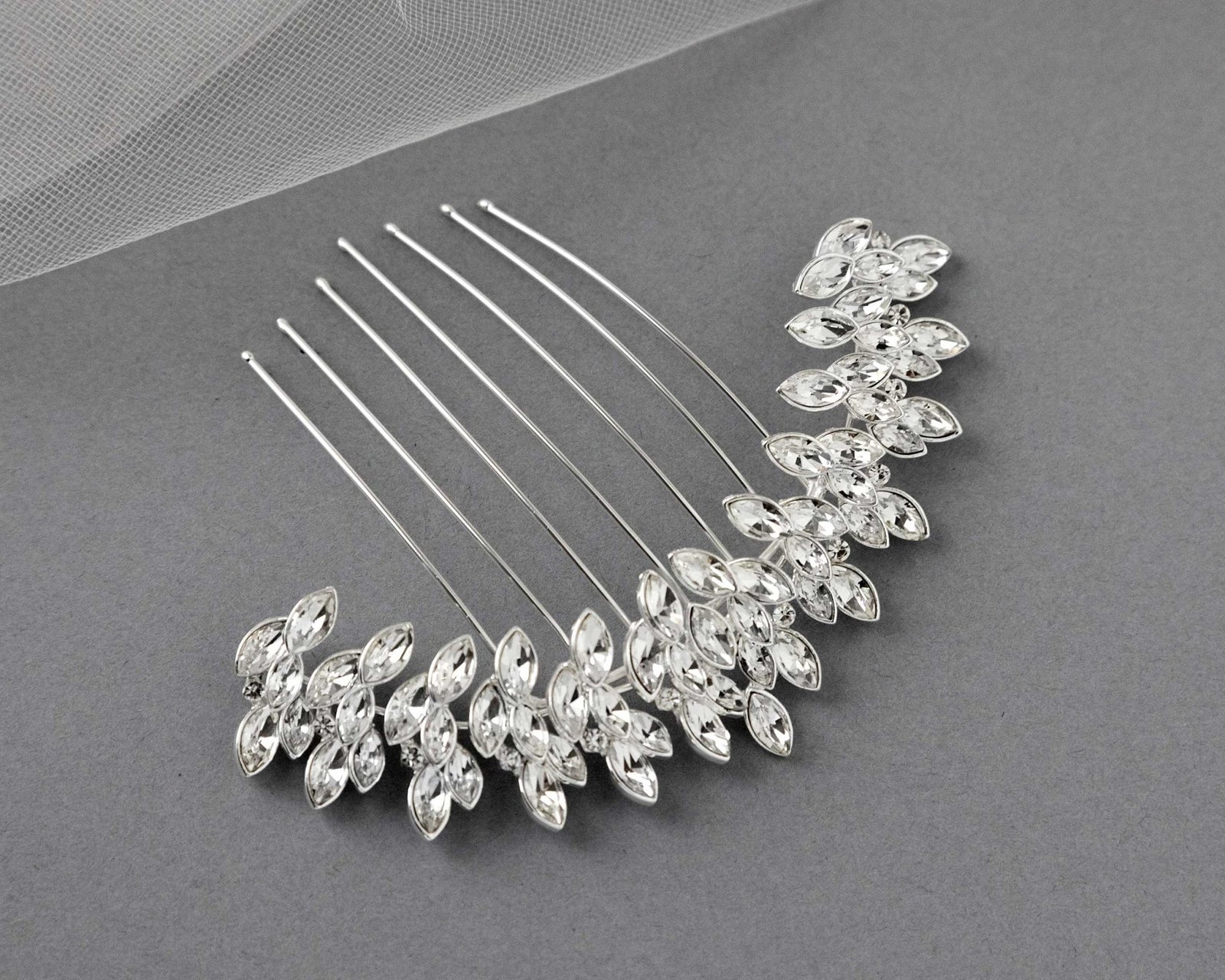 Silver Arched Bridal Veil Comb - Hair Combs - Cassandra Lynne
