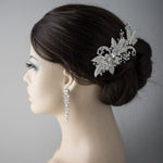 Silver Beaded Leaves and Crystal Scrolls Wedding Hair Comb - Hair Combs - Cassandra Lynne