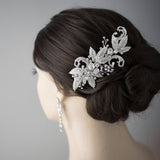 Silver Beaded Leaves and Crystal Scrolls Wedding Hair Comb - Hair Combs - Cassandra Lynne