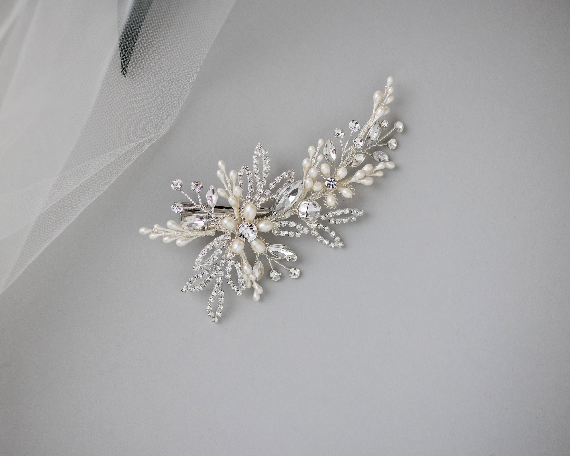 Delicate Pearl Wedding Hair Clip in Silver