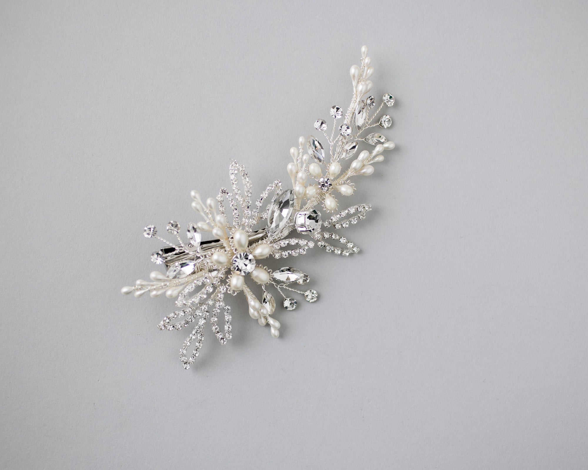 Delicate Pearl Wedding Hair Clip in Silver