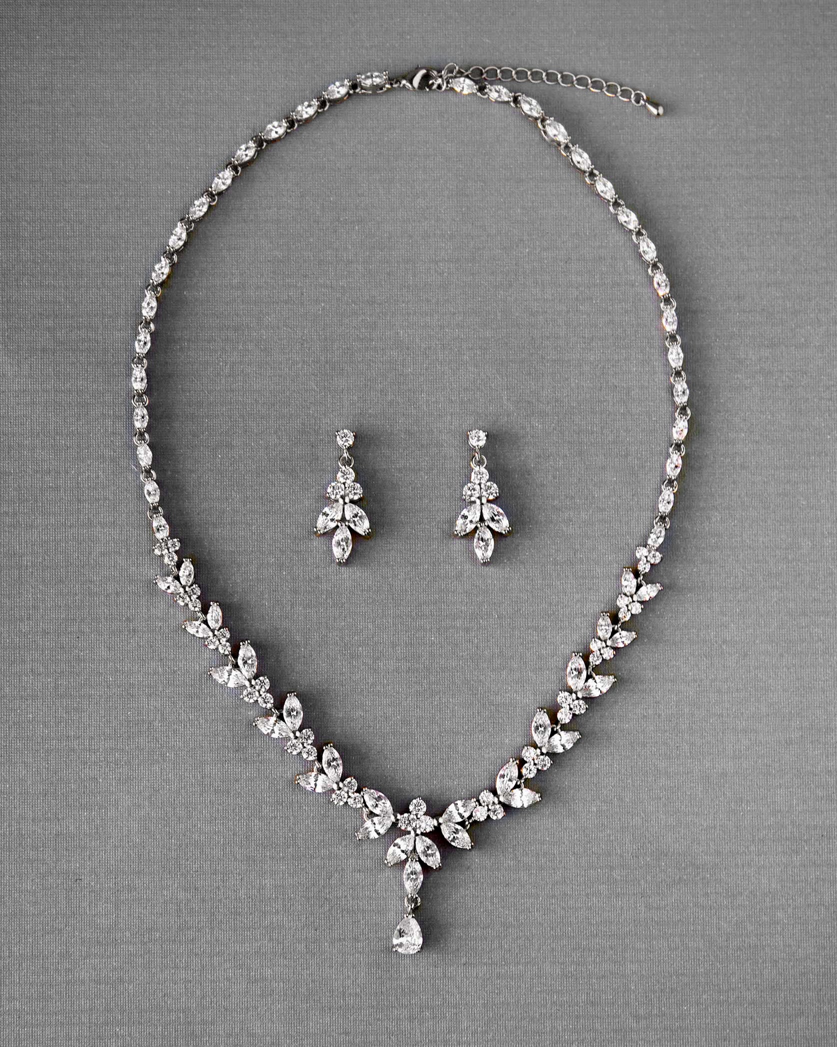 Marquise Leaf Bridal Necklace and Earrings Adjustable Set - Cassandra Lynne