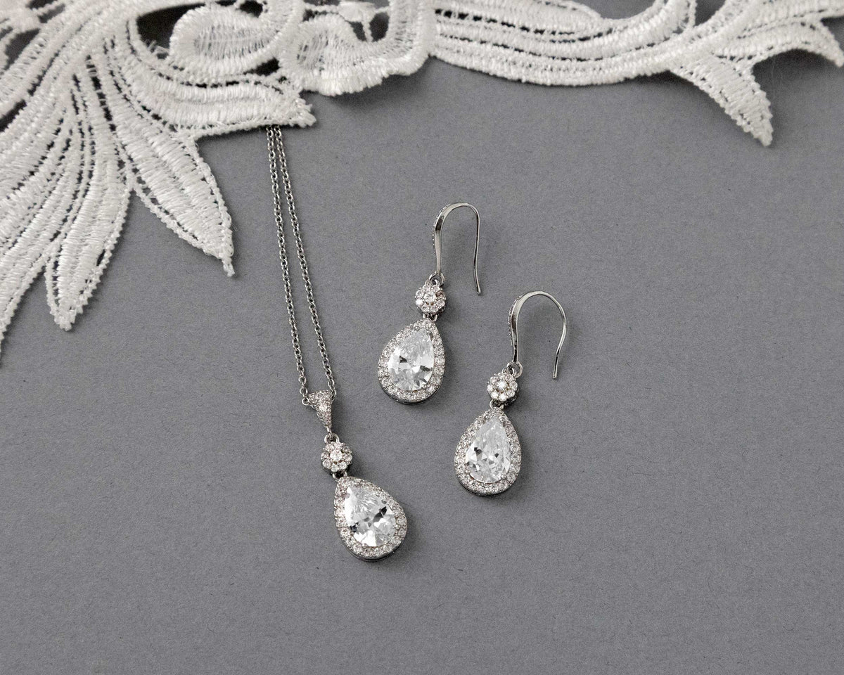 Pear Drop Hook Earrings and Pendant Necklace