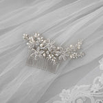 Silver Flower and Pearl Bridal Comb - Hair Comb - Cassandra Lynne