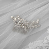 Silver Flower and Pearl Bridal Comb - Hair Comb - Cassandra Lynne