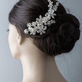 Silver Flower and Pearl Bridal Comb - Hair Comb - Cassandra Lynne
