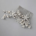 Silver Flower and Pearl Bridal Comb - Hair Comb - Cassandra Lynne
