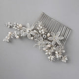 Silver Flower and Pearl Bridal Comb - Hair Comb - Cassandra Lynne