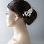 Silver Flower and Pearl Bridal Comb - Hair Comb - Cassandra Lynne