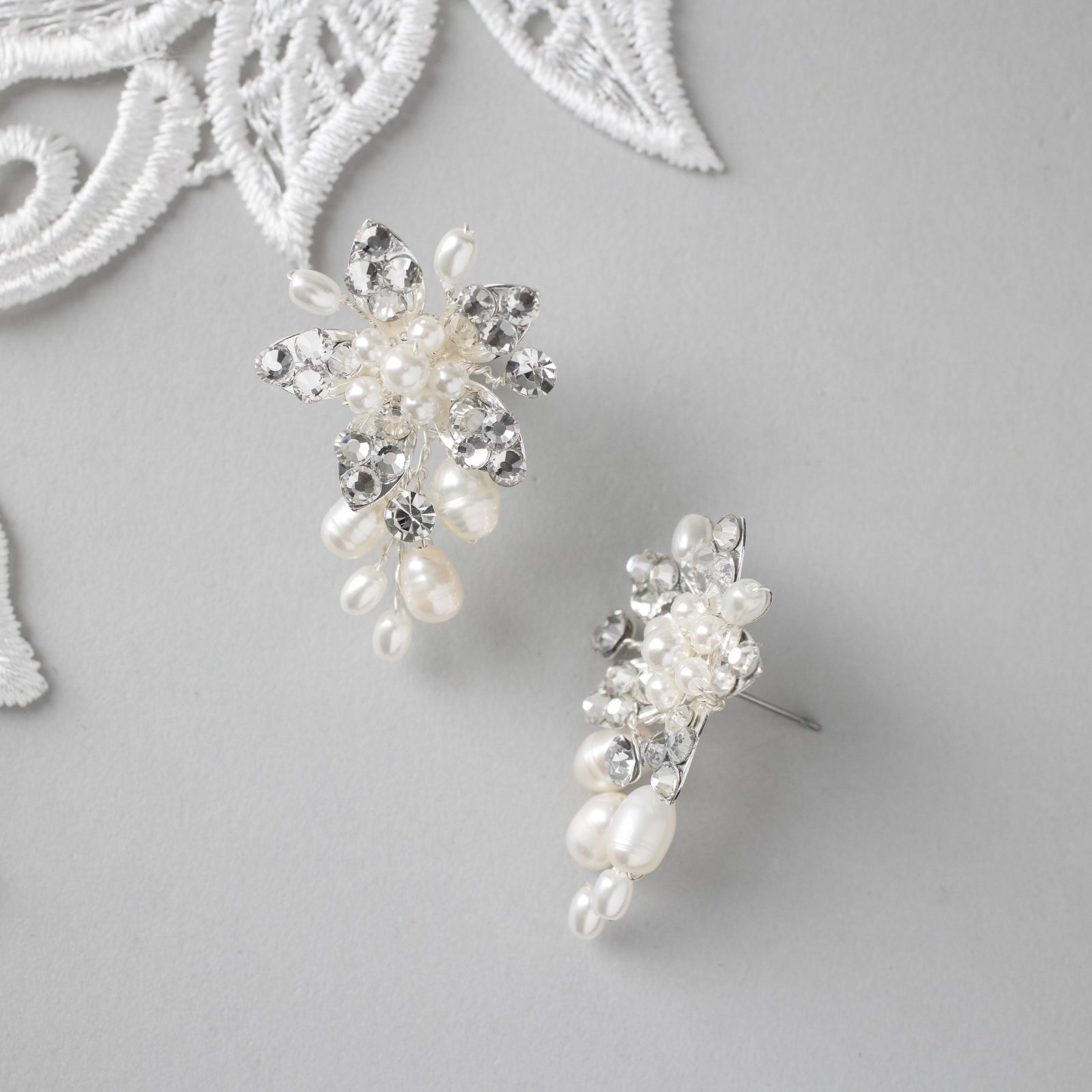 Handmade Freshwater Pearl Flower Earrings Silver - Cassandra Lynne