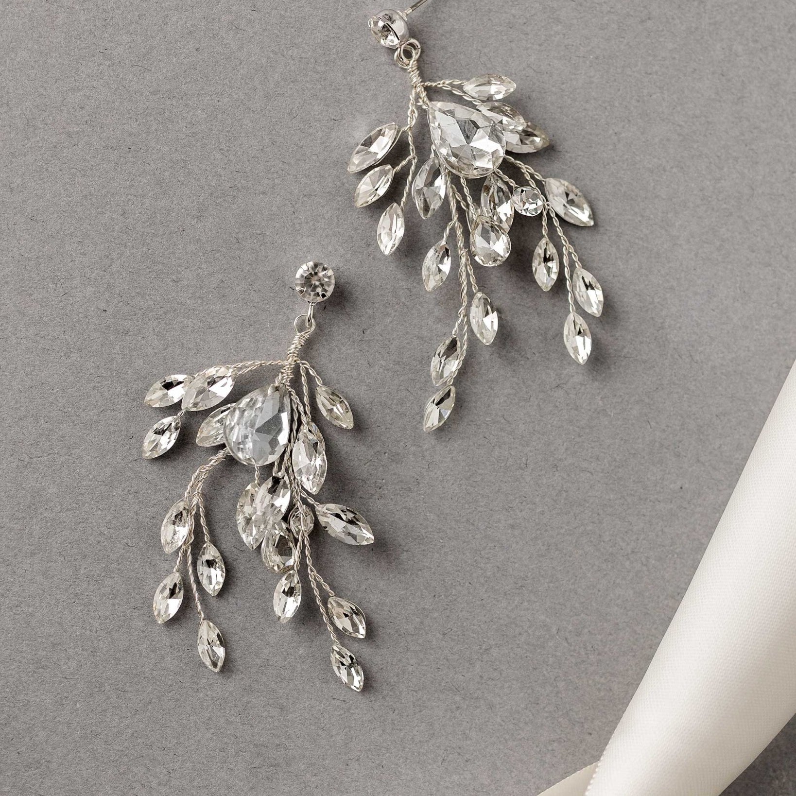 Silver Handwired Rhinestone Wedding Earrings - Earrings - Cassandra Lynne