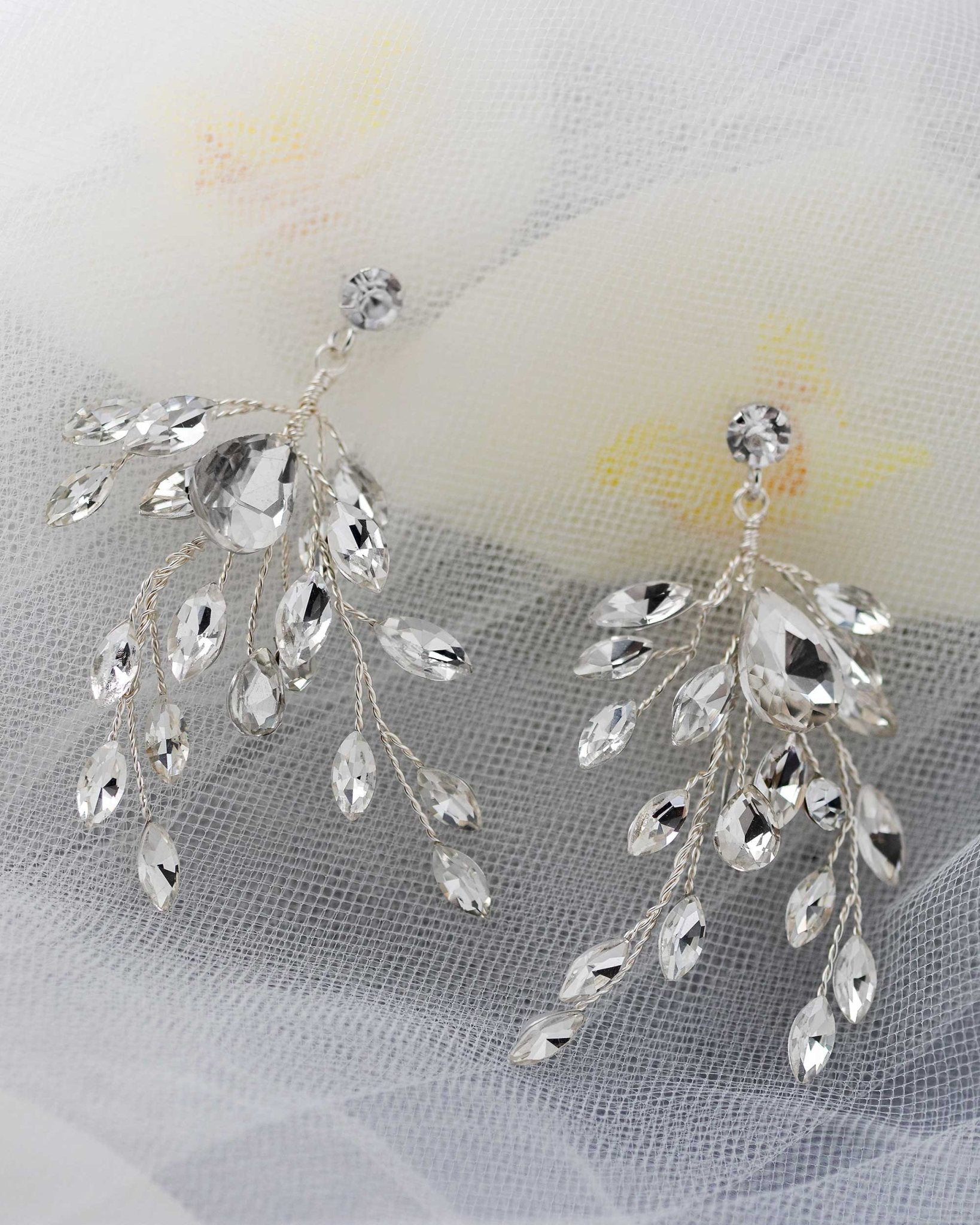 Silver Handwired Rhinestone Wedding Earrings - Earrings - Cassandra Lynne