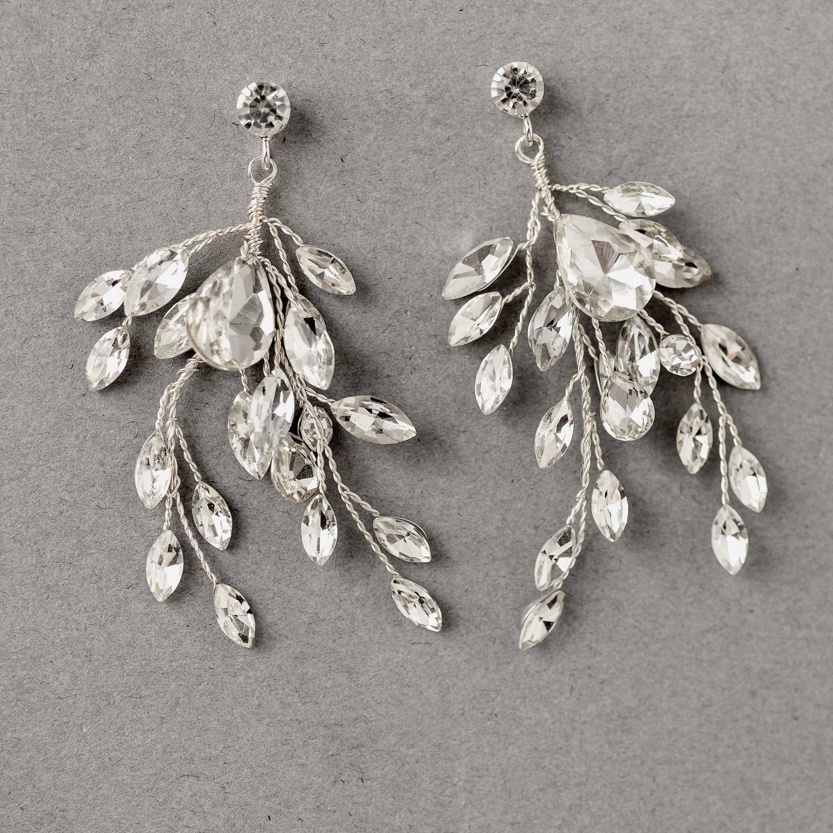 Silver Handwired Rhinestone Wedding Earrings - Earrings - Cassandra Lynne