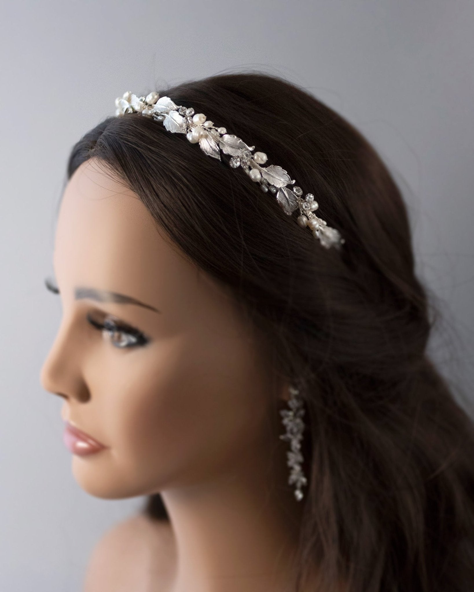 Silver Leaves and Freshwater Pearls Bridal Headband - Headband - Cassandra Lynne