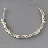 Silver Leaves and Freshwater Pearls Bridal Headband - Headband - Cassandra Lynne