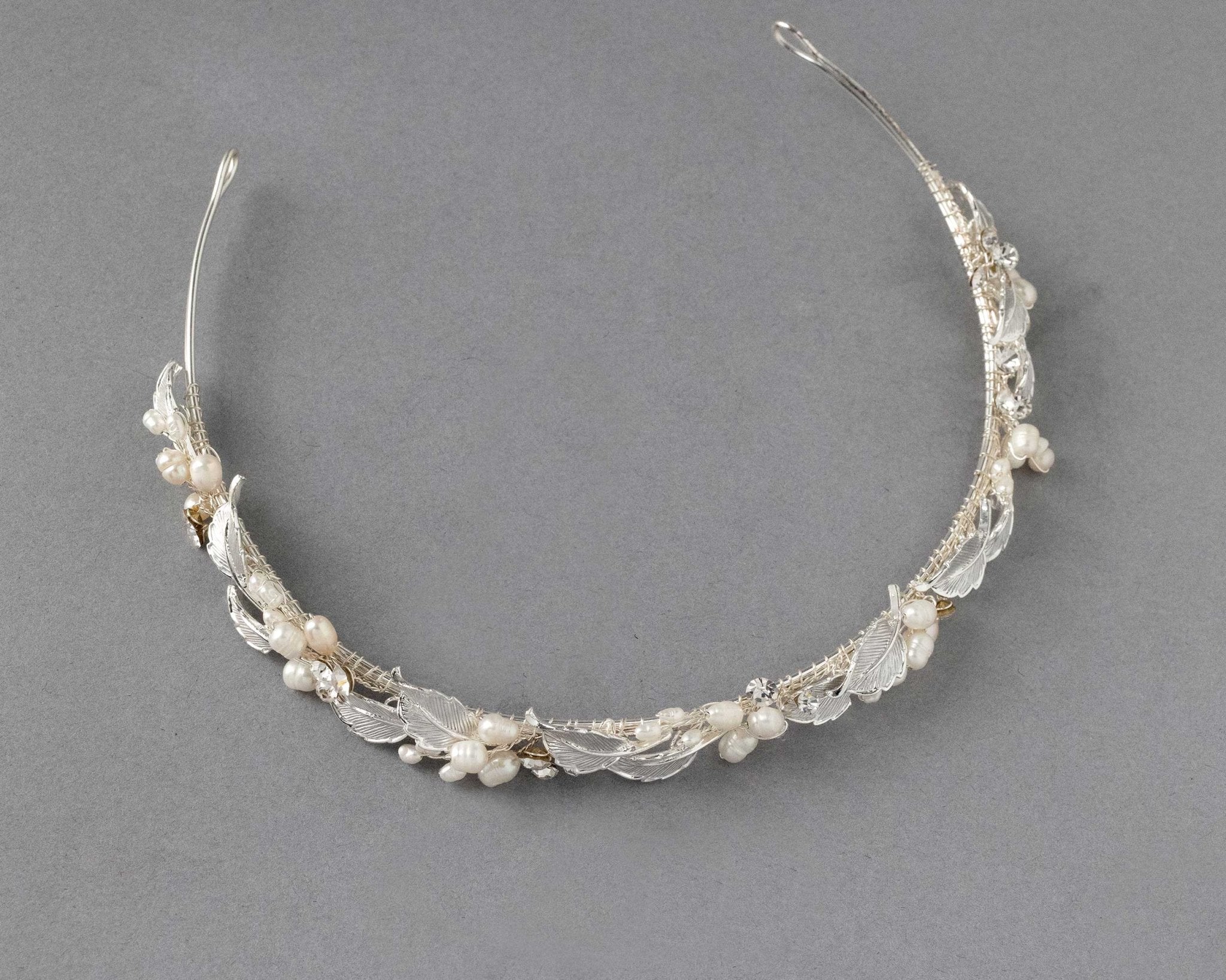 Silver Leaves and Freshwater Pearls Bridal Headband - Headband - Cassandra Lynne