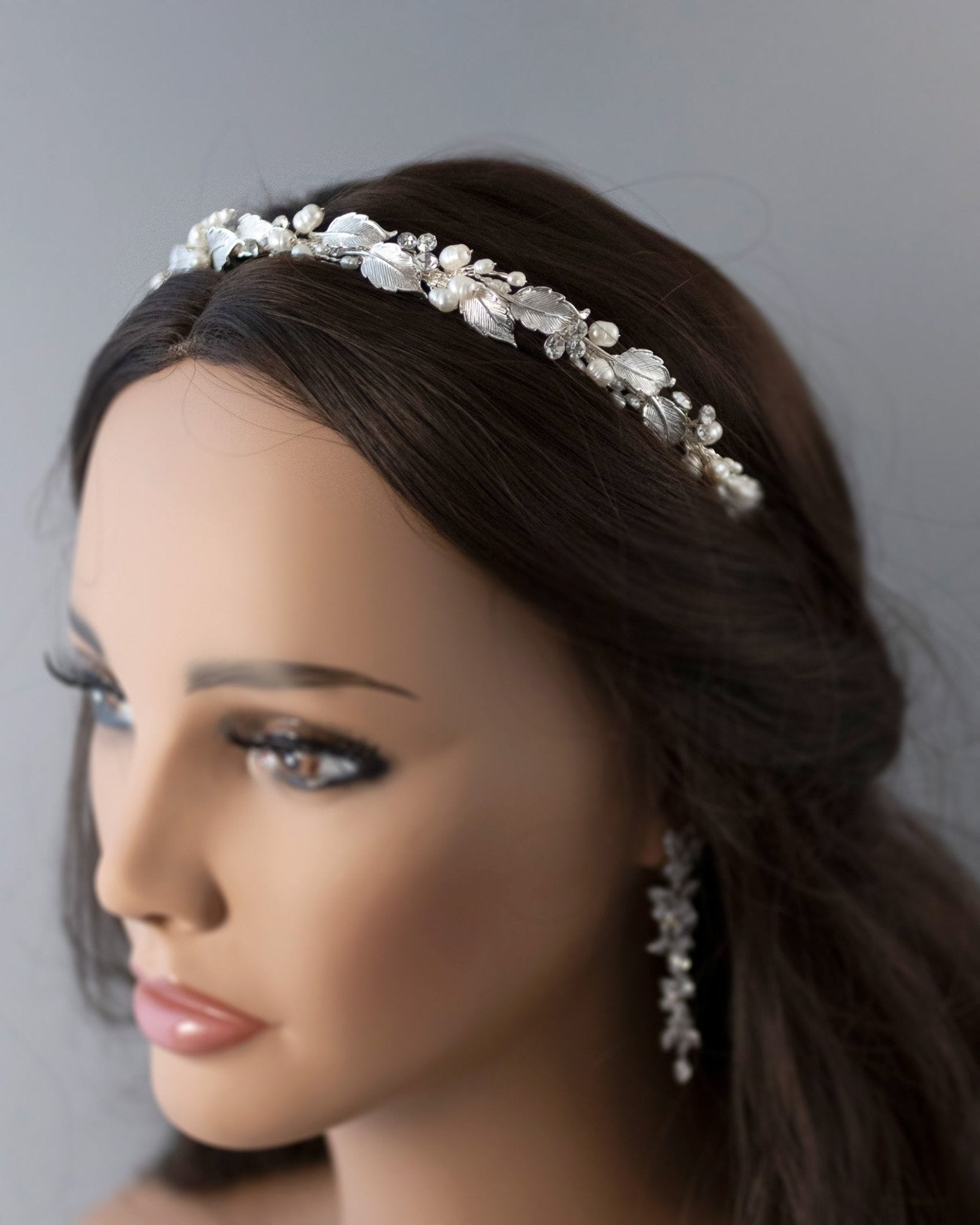 Silver Leaves and Freshwater Pearls Bridal Headband - Headband - Cassandra Lynne