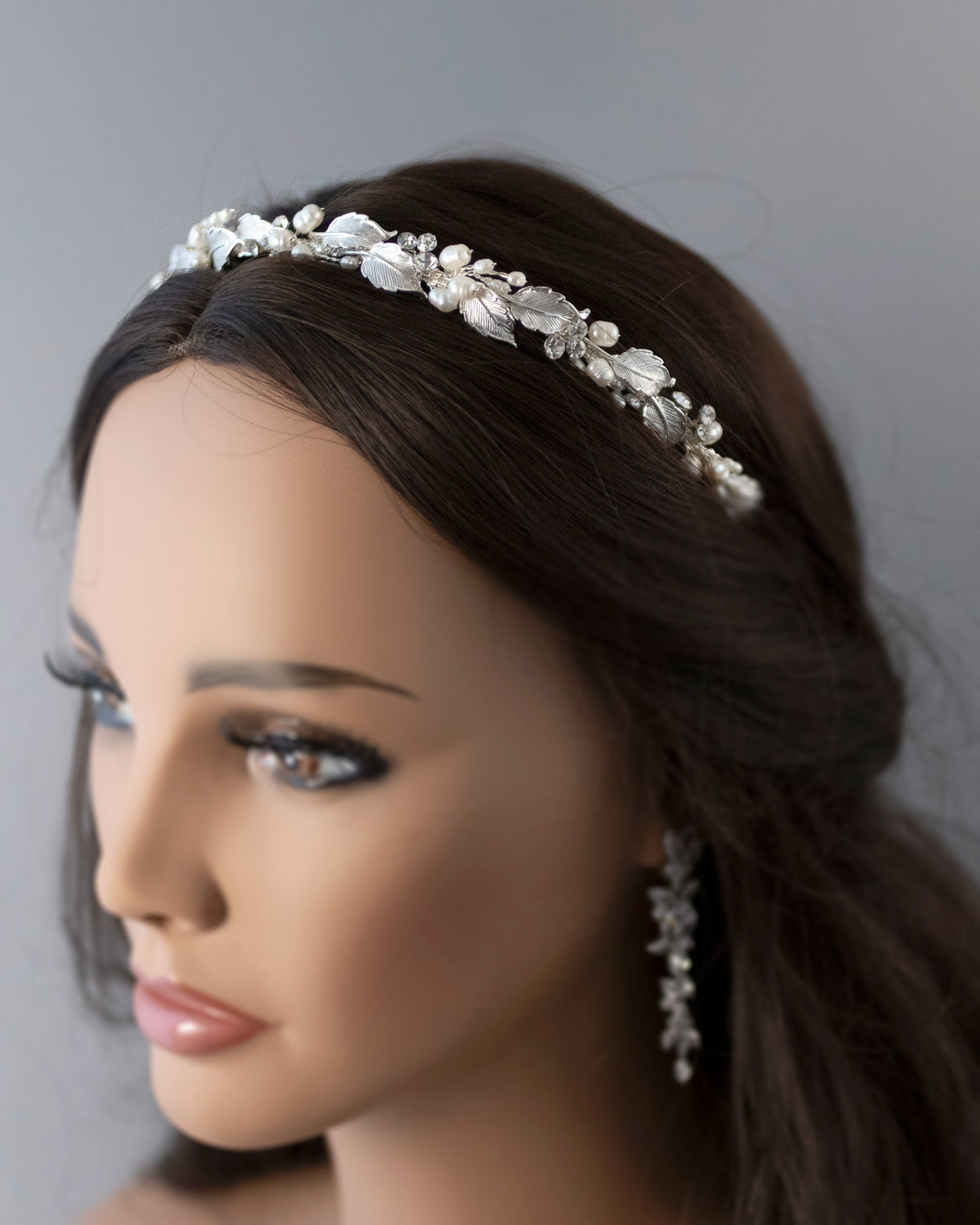 Silver Leaves and Freshwater Pearls Bridal Headband