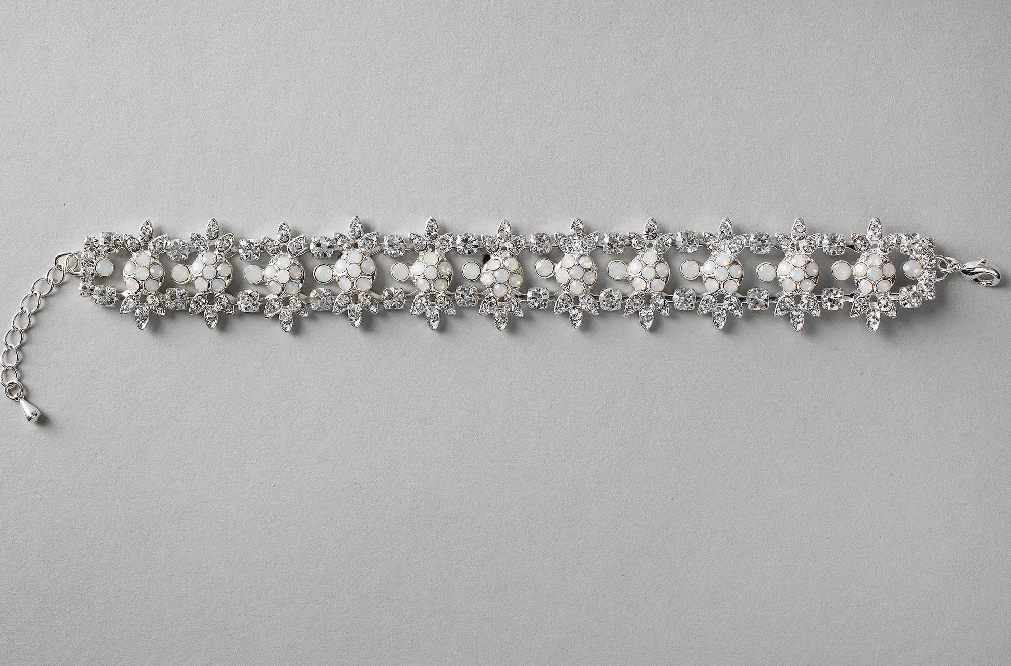 Silver Bracelet with Opal Flowers