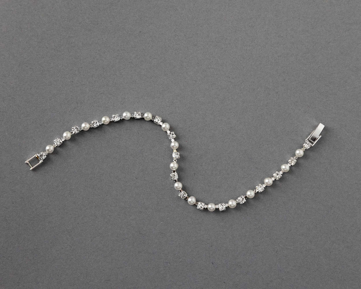 Simple Silver Pearl and Crystal Bracelet