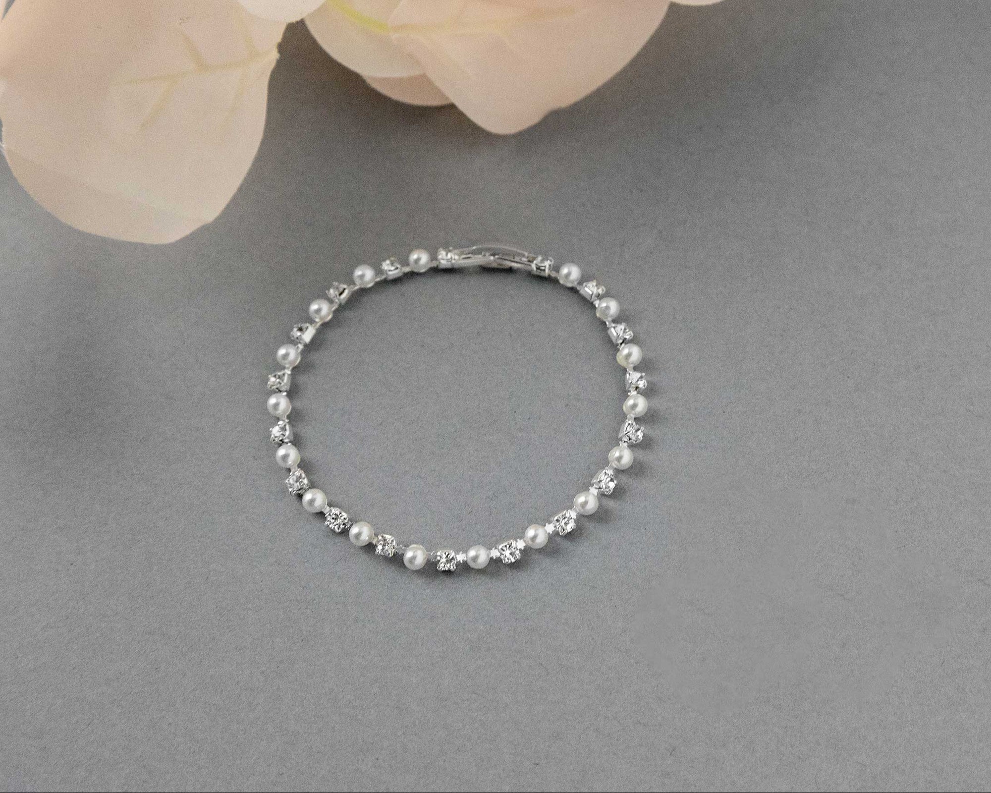 Simple Silver Pearl and Crystal Bracelet