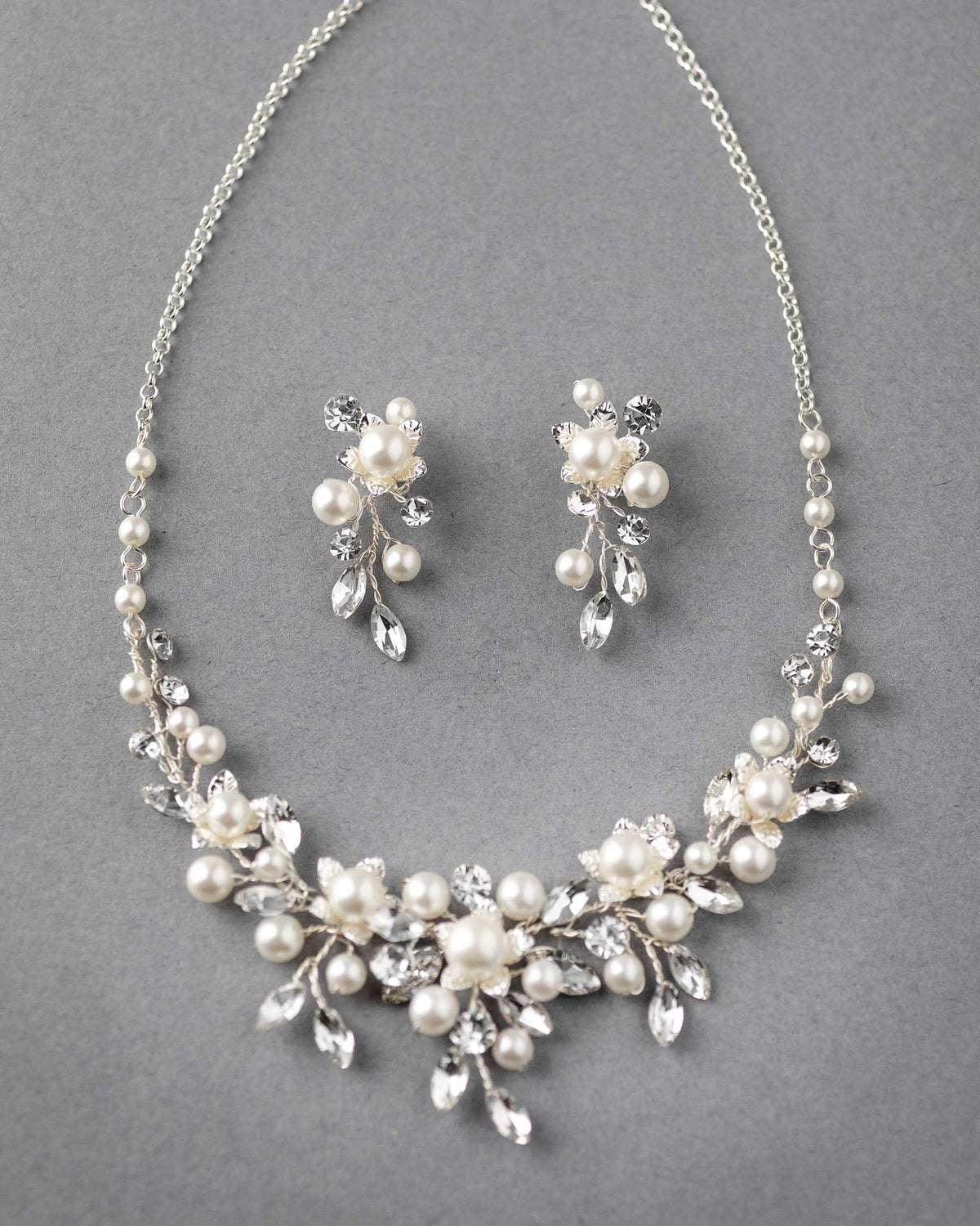 Flowers and Pearls Bridal Necklace and Earrings - Cassandra Lynne