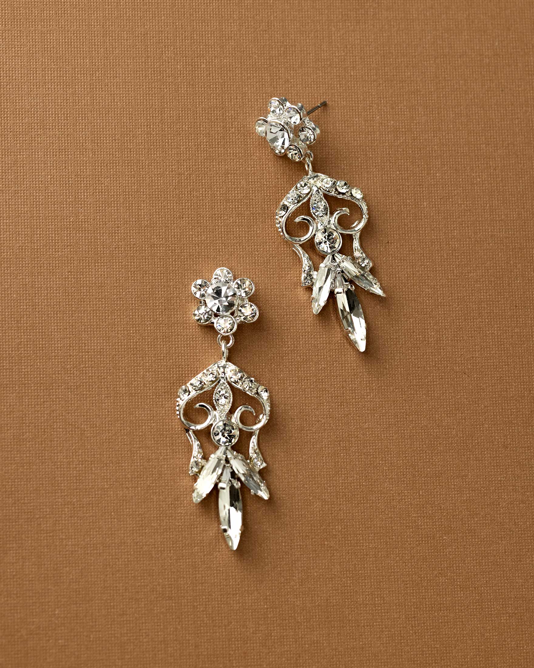 Scrolling Drop Crystal Earrings Silver-Cassandra Lynne