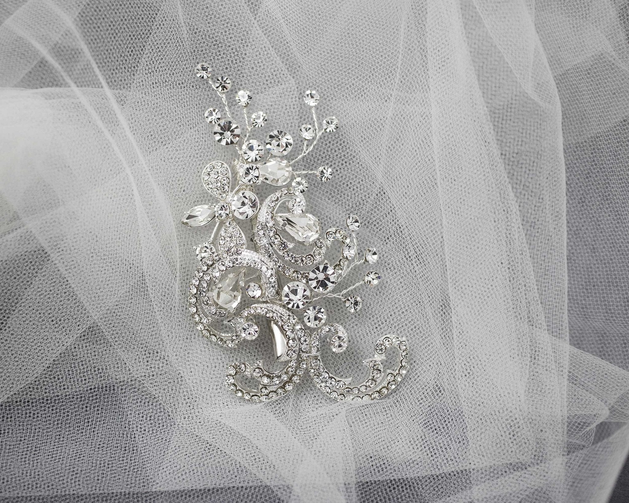 Silver Scrolls and Flower Bridal Hair Clip - Hair Clips - Cassandra Lynne