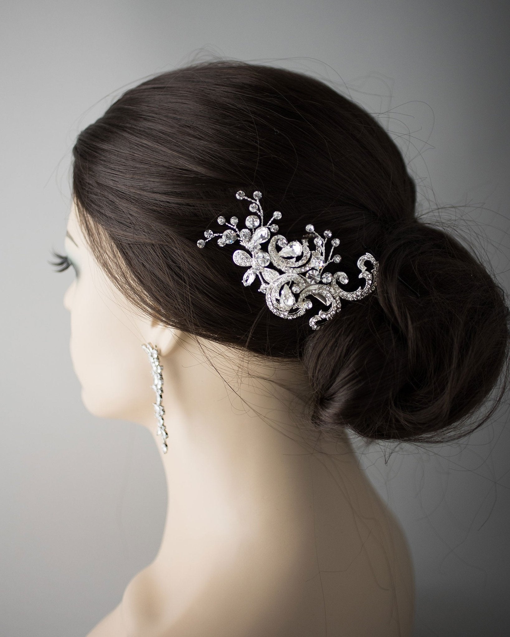 Silver Scrolls and Flower Bridal Hair Clip - Hair Clips - Cassandra Lynne