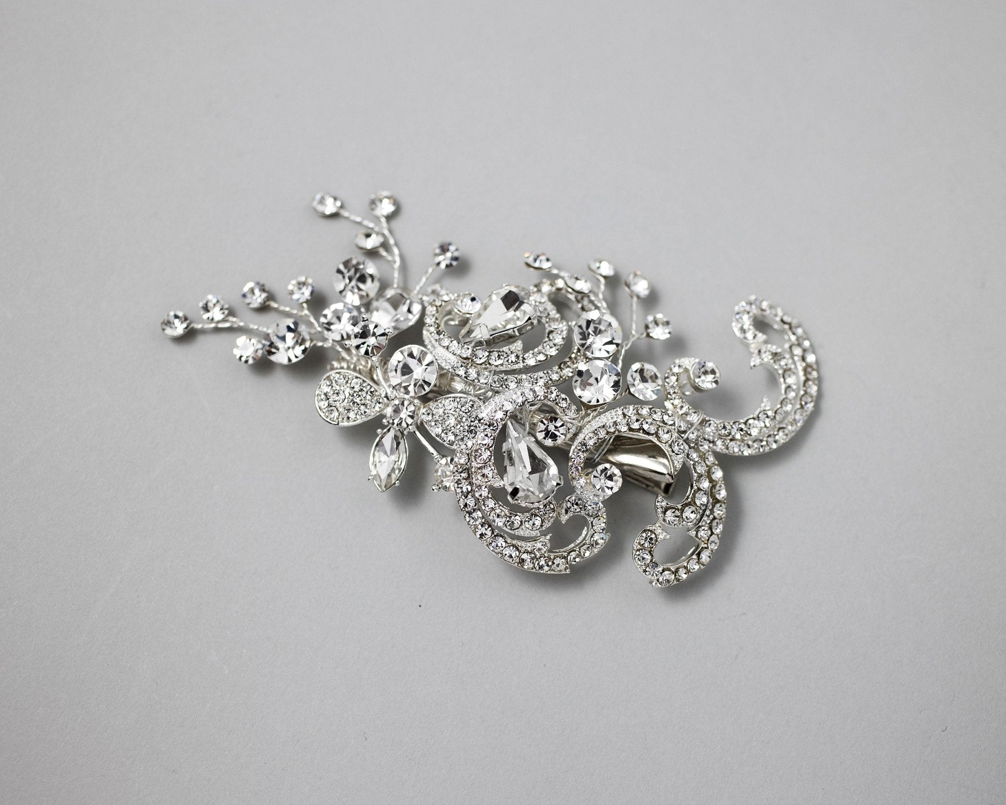 Silver Scrolls and Flower Bridal Hair Clip - Hair Clips - Cassandra Lynne