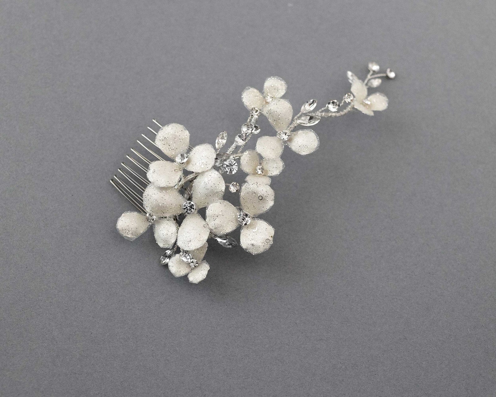 Ivory Glitter Flower Bridal Hair Comb