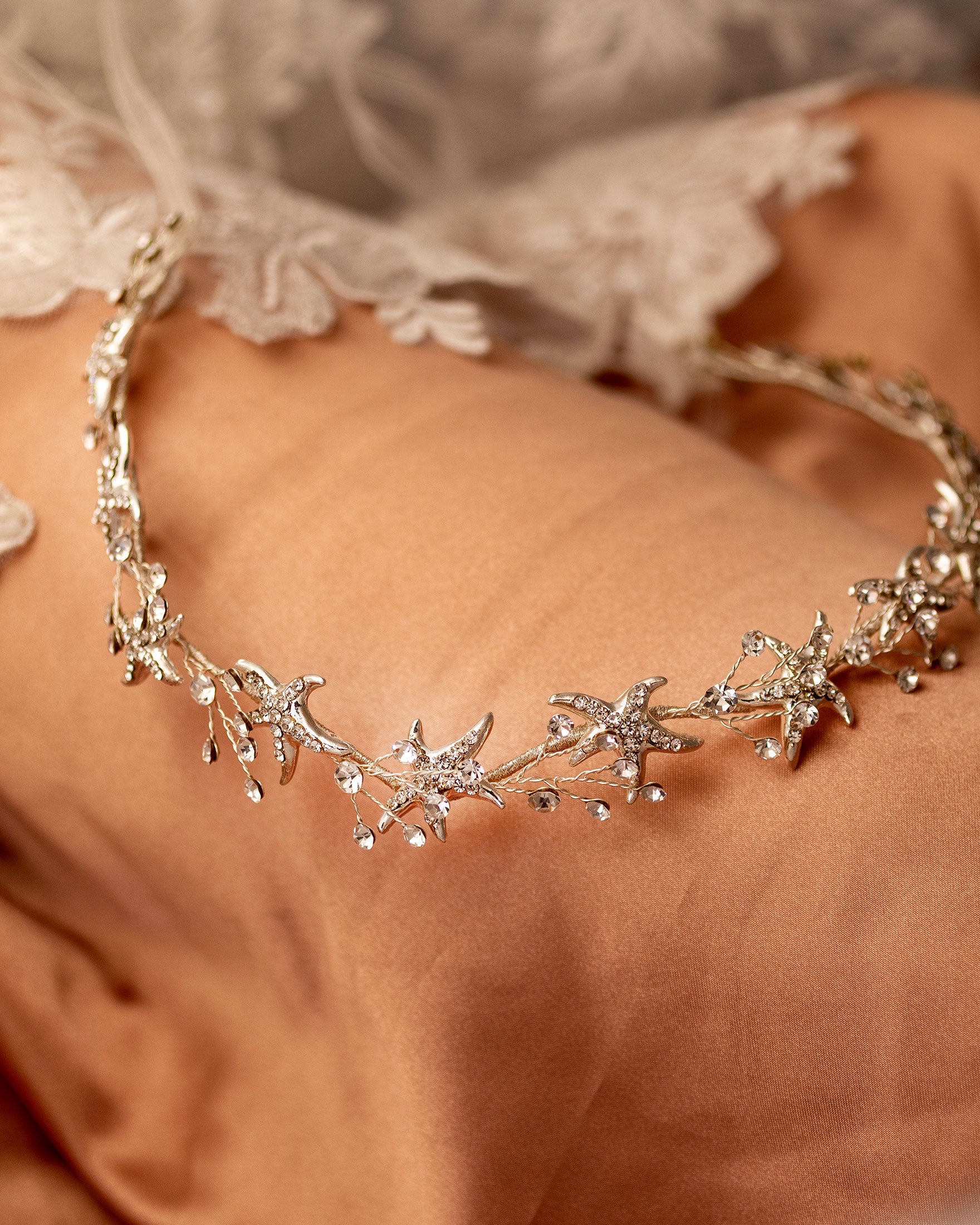 Beach Wedding Headpiece of Gold or Silver Starfish