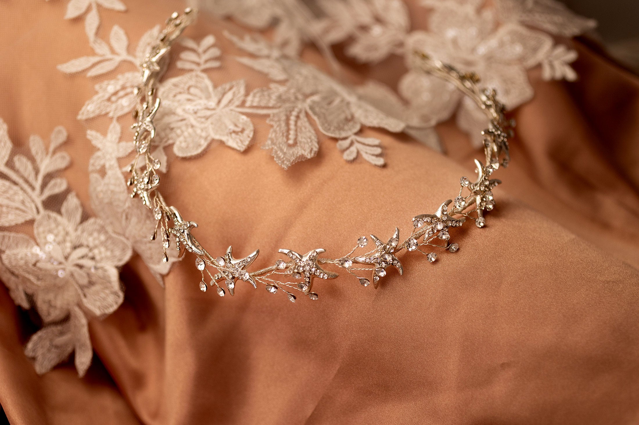 Beach Wedding Headpiece of Gold or Silver Starfish