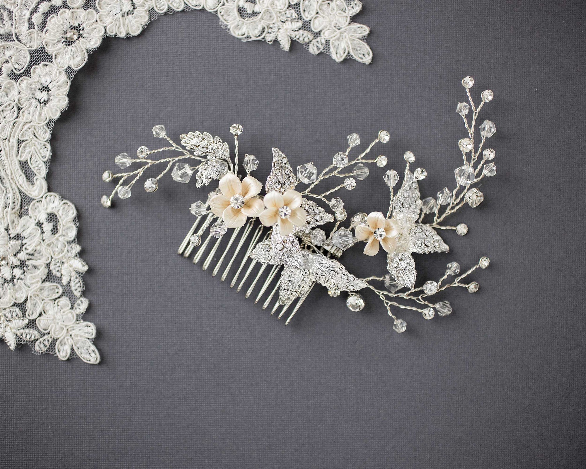 Crystal Beads and Leaves Wedding Hair Comb