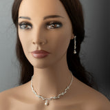Pearl Drop and Vines Crystal Necklace Set Cassandra Lynne Silver 