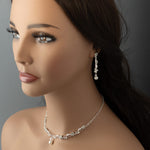Pearl Drop and Vines Crystal Necklace Set Cassandra Lynne Silver 