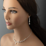 Pearl Drop and Vines Crystal Necklace Set Cassandra Lynne Silver 