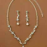 Pearl Drop and Vines Crystal Necklace Set Cassandra Lynne Silver 