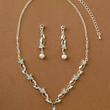 Pearl Drop and Vines Crystal Necklace Set Cassandra Lynne Silver 